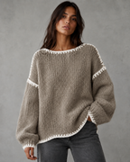 Women's Chunky Knit Sweater - Contrast Stitch Oversized Fit
