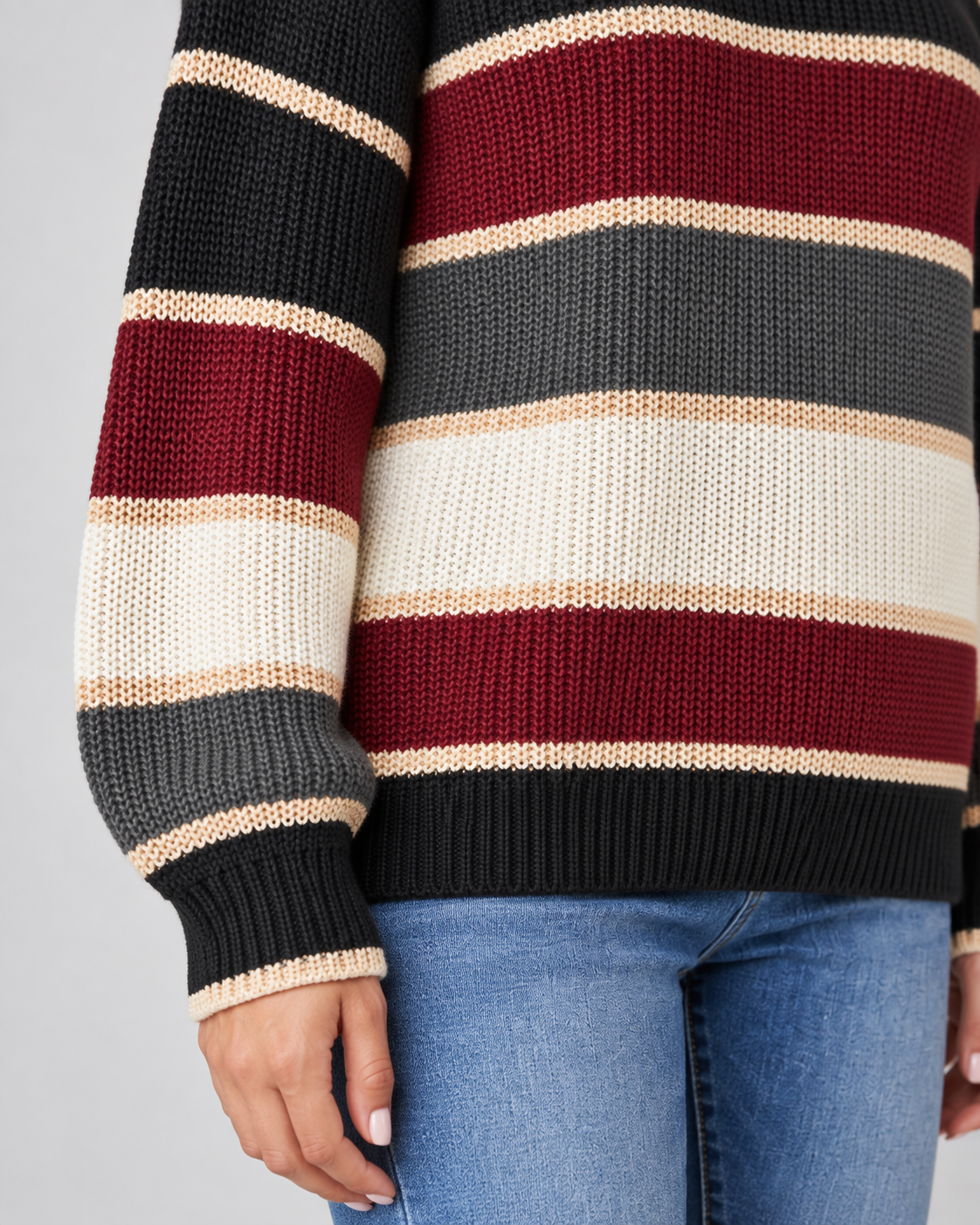 Women's Color Block Knitted Sweater – Crew Neck Relaxed Fit
