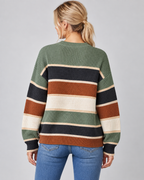 Women's Color Block Knitted Sweater – Crew Neck Relaxed Fit