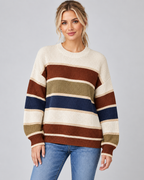 Women's Color Block Knitted Sweater – Crew Neck Relaxed Fit