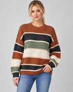 Women's Color Block Knitted Sweater – Crew Neck Relaxed Fit