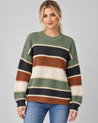 Women's Color Block Knitted Sweater – Crew Neck Relaxed Fit
