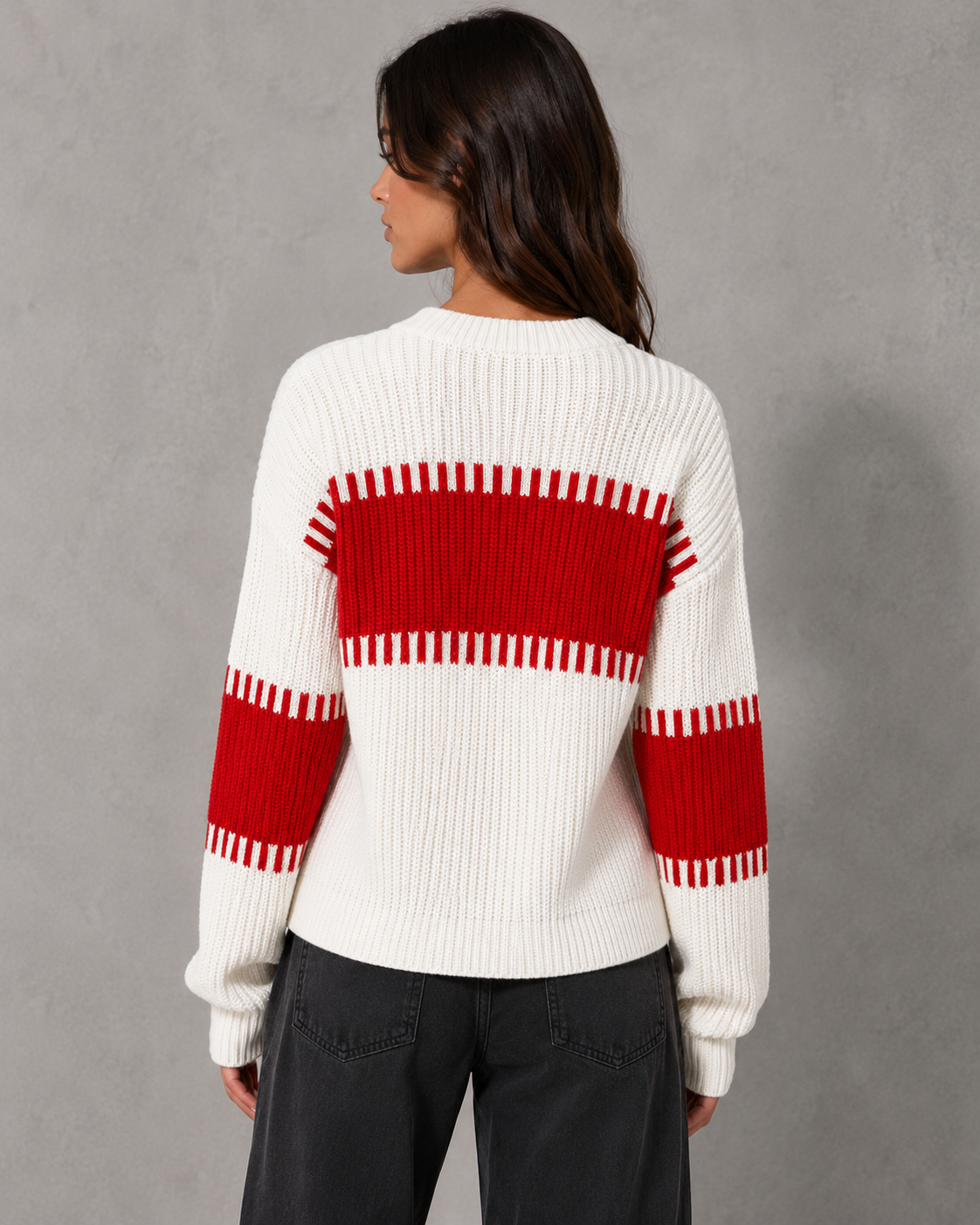 Women's Colour Block Knit Sweater - Crew Neck Long Sleeve Relaxed Fit
