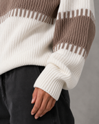 Women's Colour Block Knit Sweater - Crew Neck Long Sleeve Relaxed Fit
