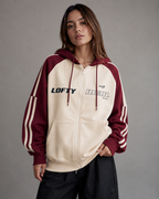 Women's Colour Block Zip Up Hoodie - Striped Sleeve Oversized Fit