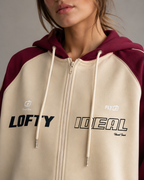Women's Colour Block Zip Up Hoodie - Striped Sleeve Oversized Fit