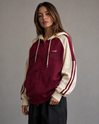 Women's Colour Block Zip Up Hoodie - Striped Sleeve Oversized Fit