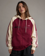 Women's Colour Block Zip Up Hoodie - Striped Sleeve Oversized Fit