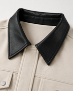 Women's Cropped Barn Jacket - Faux Suede Contrast Collar