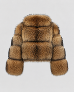 Women's Cropped Brown Fur Jacket with Oversized Collar
