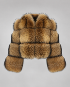 Women's Cropped Brown Fur Jacket with Oversized Collar