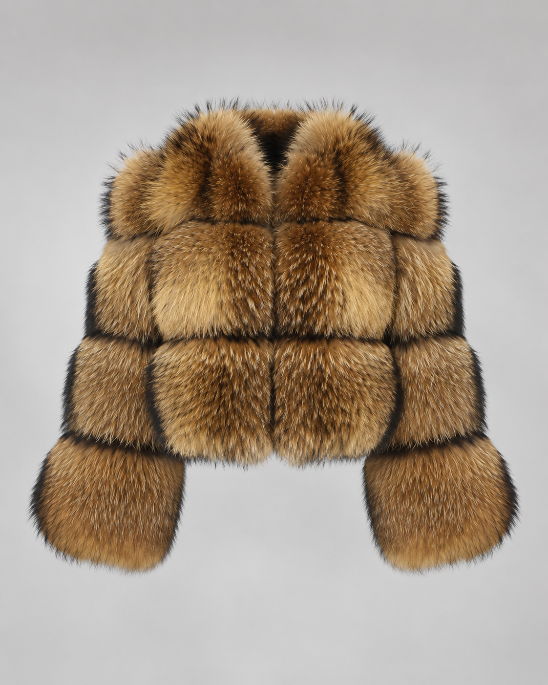 Women's Cropped Brown Fur Jacket with Oversized Collar