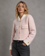 Women's Cropped Fuzzy Cardigan - Contrast Collar