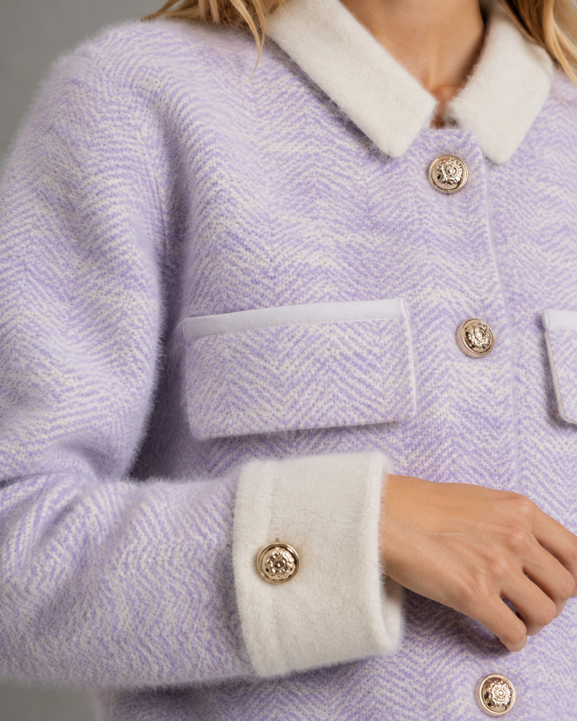 Women's Cropped Fuzzy Cardigan - Contrast Collar