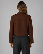Women's Cropped Gold Button Jacket - Structured Stand Collar Fit
