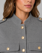 Women's Cropped Gold Button Jacket - Structured Stand Collar Fit
