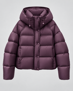 Women's Cropped Puffer Jacket - Hooded Funnel Neck Relaxed Fit