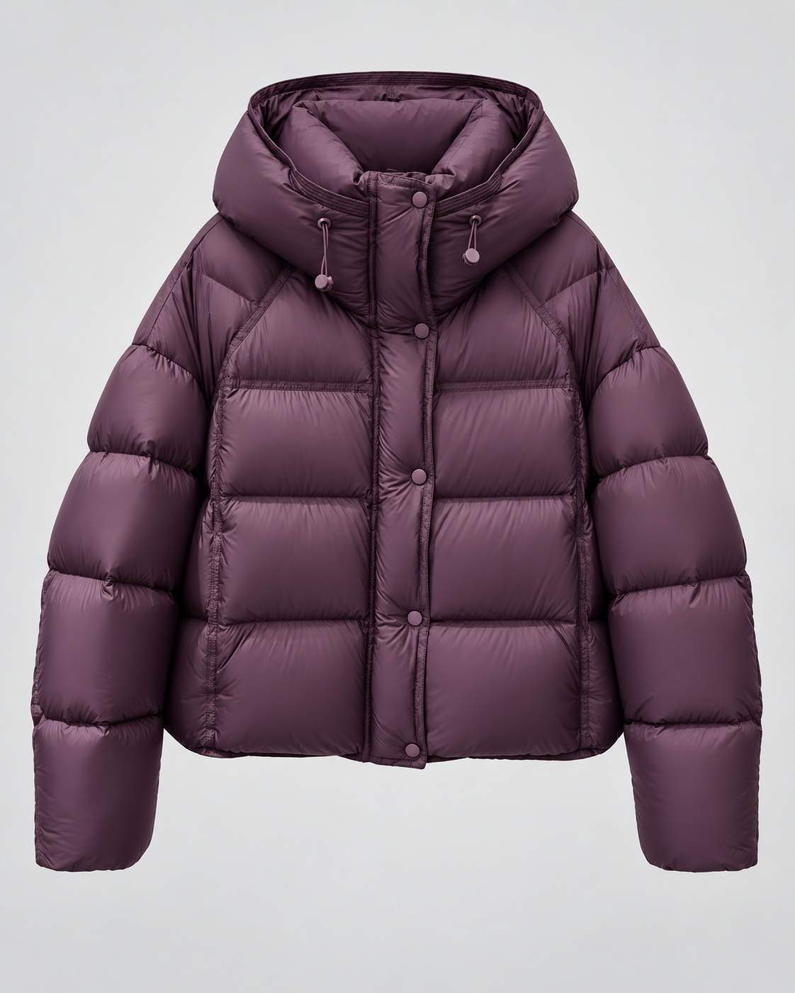 Women's Cropped Puffer Jacket - Hooded Funnel Neck Relaxed Fit