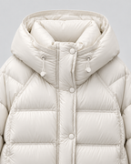 Women's Cropped Puffer Jacket - Hooded Funnel Neck Relaxed Fit