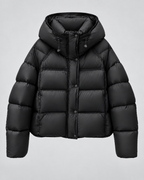Women's Cropped Puffer Jacket - Hooded Funnel Neck Relaxed Fit