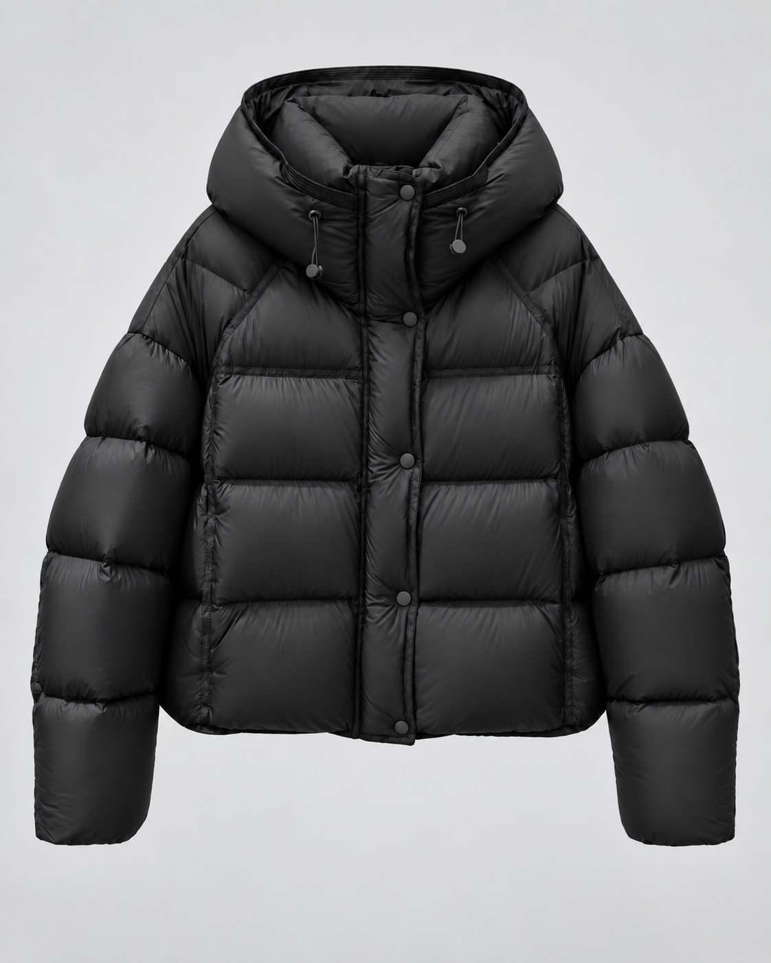 Women's Cropped Puffer Jacket - Hooded Funnel Neck Relaxed Fit