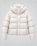 Women's Cropped Puffer Jacket - Hooded Funnel Neck Relaxed Fit