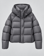Women's Cropped Puffer Jacket - Hooded Funnel Neck Relaxed Fit