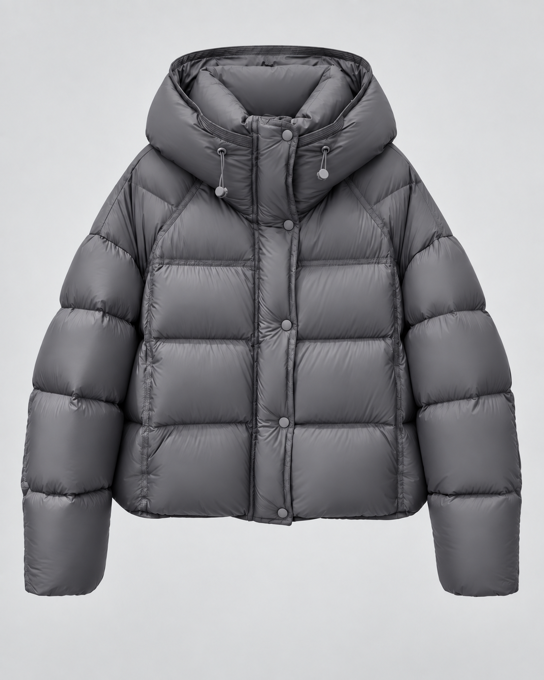 Women's Cropped Puffer Jacket - Hooded Funnel Neck Relaxed Fit