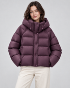 Women's Cropped Puffer Jacket - Hooded Funnel Neck Relaxed Fit