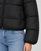 Women's Cropped Puffer Jacket – Quilted High Collar Zip Front
