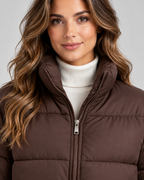Women's Cropped Quilted Puffer Jacket - Funnel Neck Zip Front