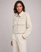 Women's Cropped Suede Jacket - Snap Flap Pockets