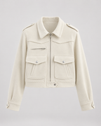 Women's Cropped Suede Jacket - Snap Flap Pockets