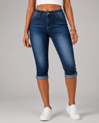 Women's Denim Capri Jeans - High Waist Cropped Fit