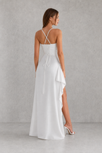 Women’s Draped Satin Maxi Dress with Split Detail for Evening & Formal Wear