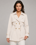 Women's Short Trench Coat Double-Breasted Drawstring Waist