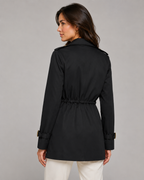 Women's Short Trench Coat Double-Breasted Drawstring Waist