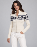 Women's Fair Isle Cardigan - Two-Way Zip Funnel Neck Snowflake