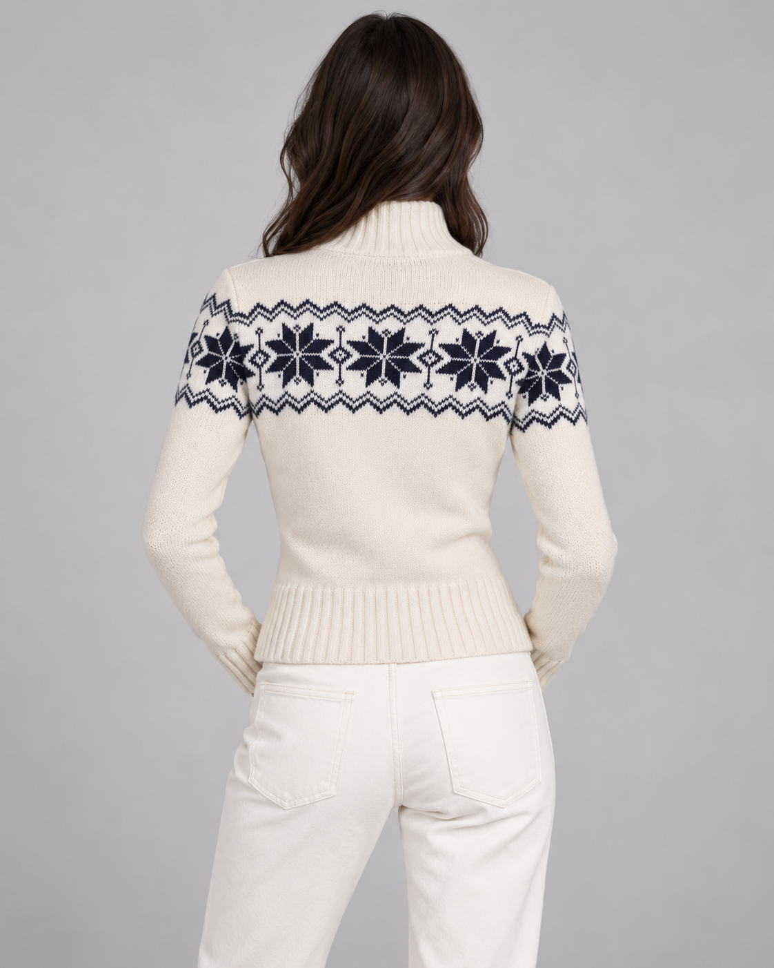 Women's Fair Isle Cardigan - Two-Way Zip Funnel Neck Snowflake