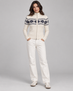 Women's Fair Isle Cardigan - Two-Way Zip Funnel Neck Snowflake