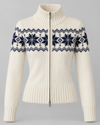 Women's Fair Isle Cardigan - Two-Way Zip Funnel Neck Snowflake