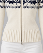 Women's Fair Isle Cardigan - Two-Way Zip Funnel Neck Snowflake