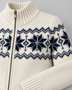 Women's Fair Isle Cardigan - Two-Way Zip Funnel Neck Snowflake
