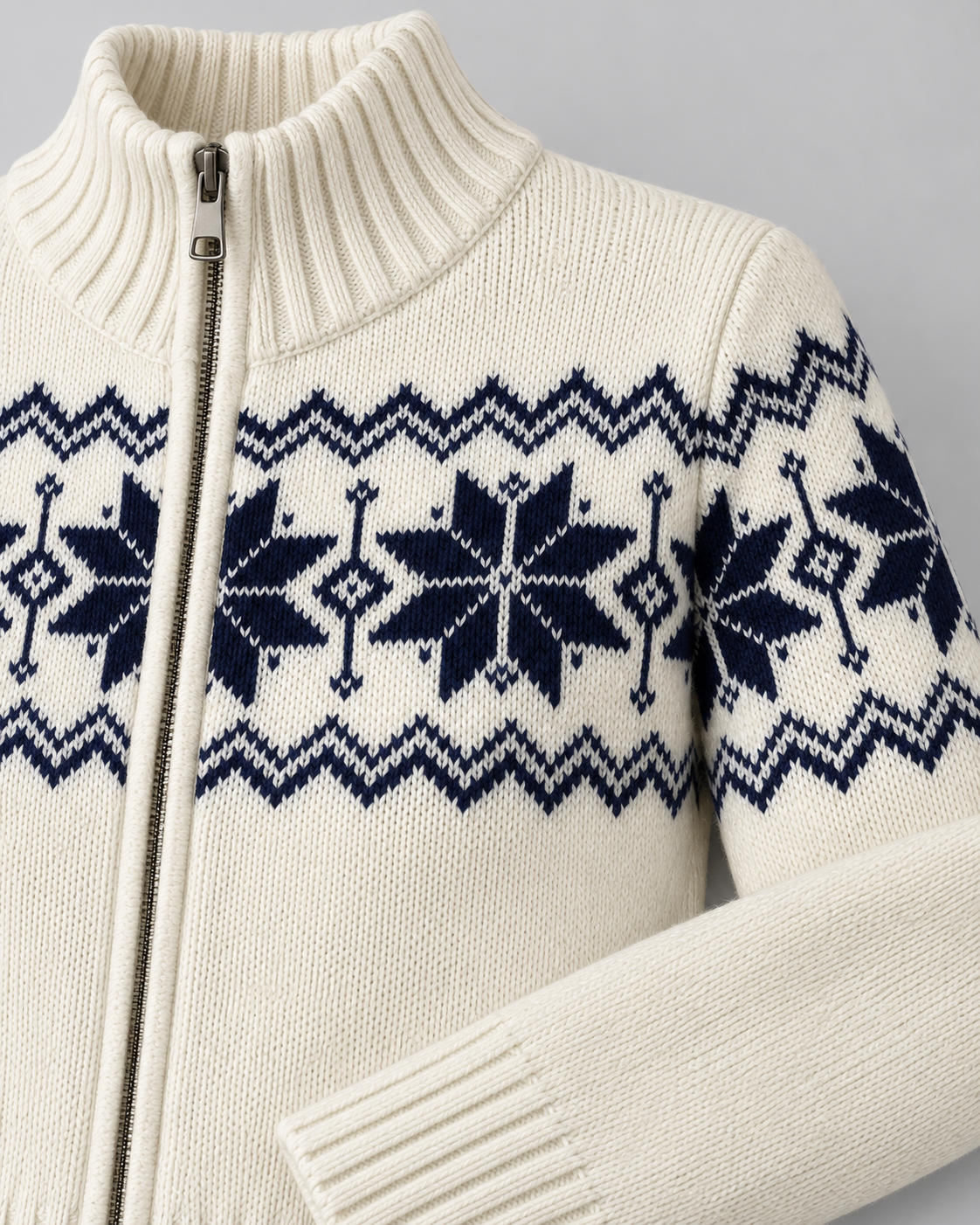 Women's Fair Isle Cardigan - Two-Way Zip Funnel Neck Snowflake