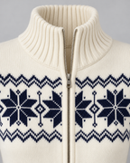 Women's Fair Isle Cardigan - Two-Way Zip Funnel Neck Snowflake