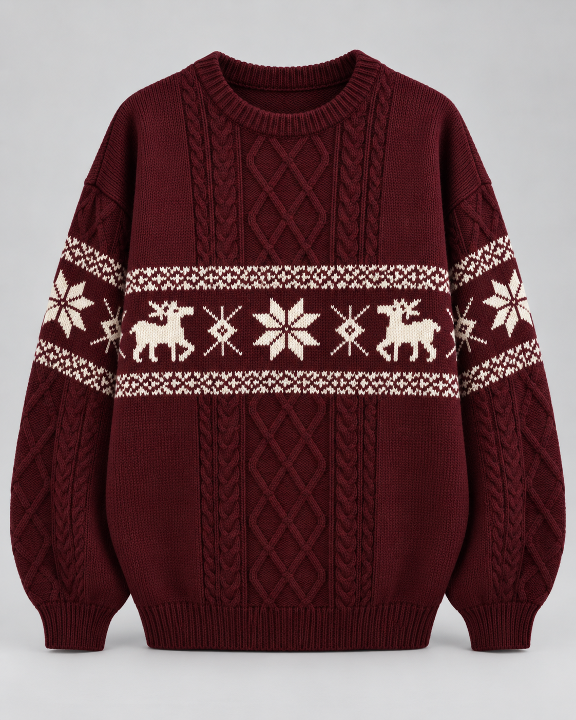 Women's Fair Isle Christmas Jumper - Cable Knit Reindeer