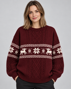 Women's Fair Isle Christmas Jumper - Cable Knit Reindeer
