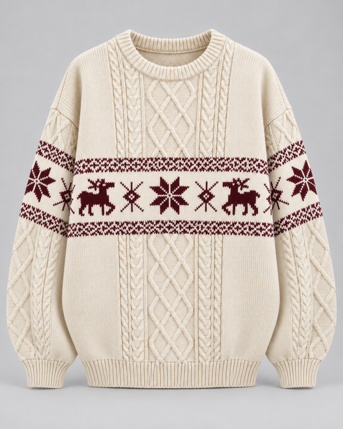 Women's Fair Isle Christmas Jumper - Cable Knit Reindeer