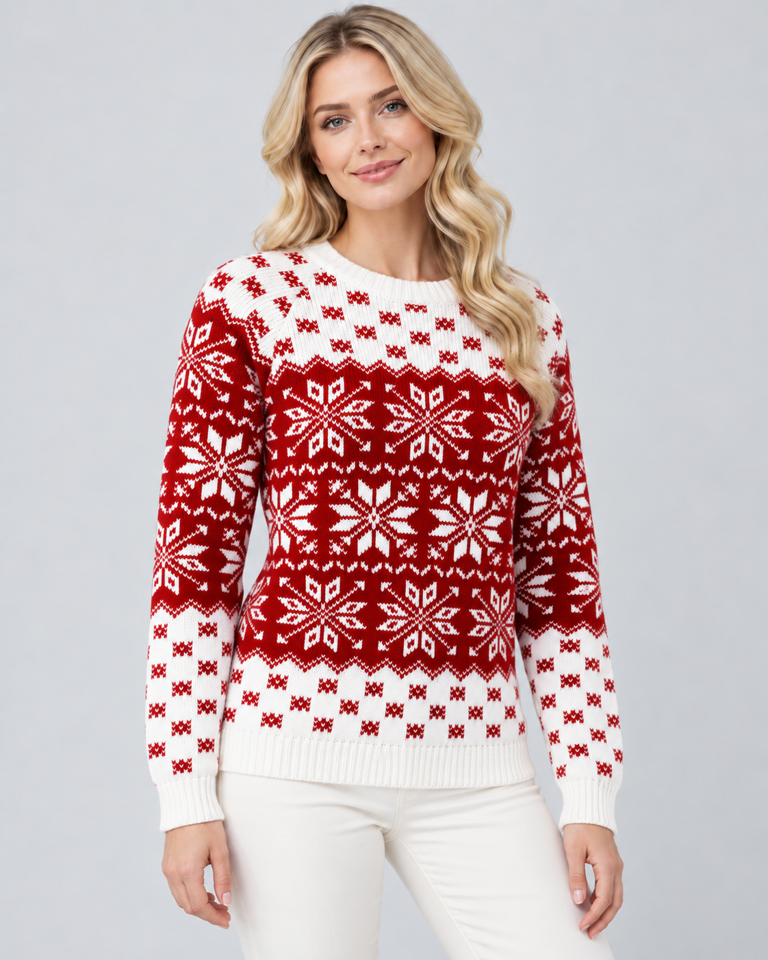 Women's Fair Isle Christmas Jumper - Crew Neck Snowflake