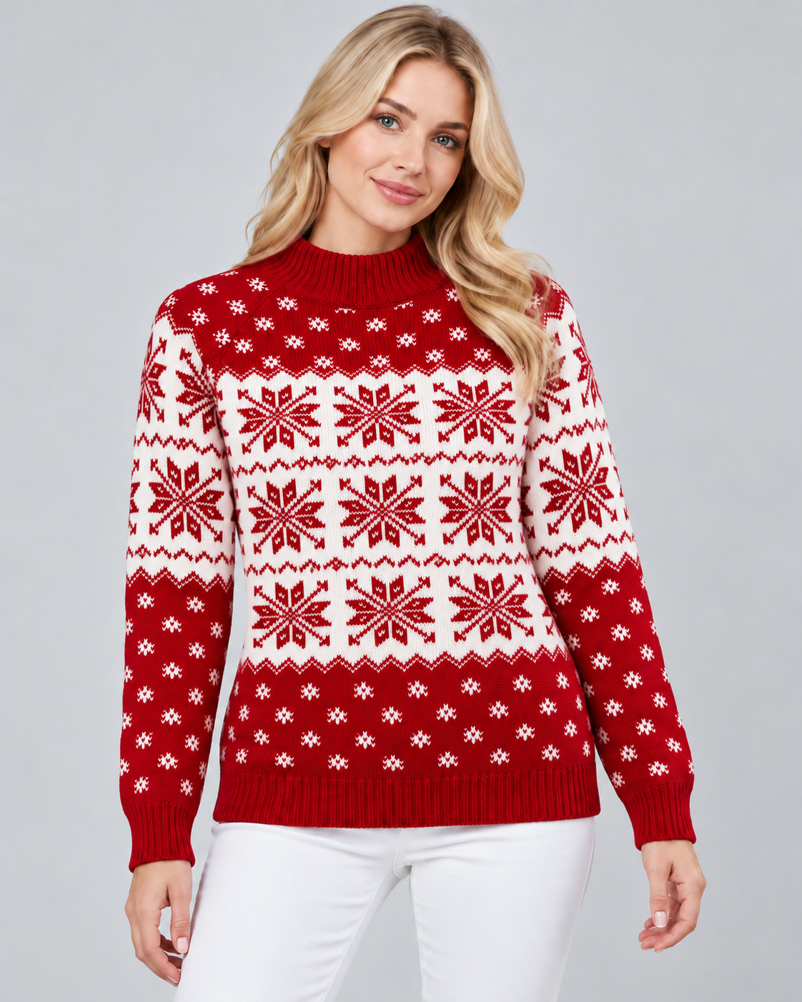 Women's Fair Isle Christmas Jumper - Crew Neck Snowflake